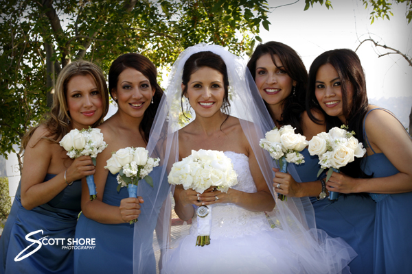 Bride and Bridesmaids with flowers